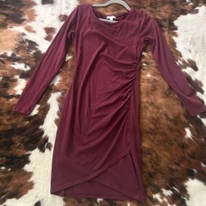 Leith Rouched Body Con long sleeve dress Garnet